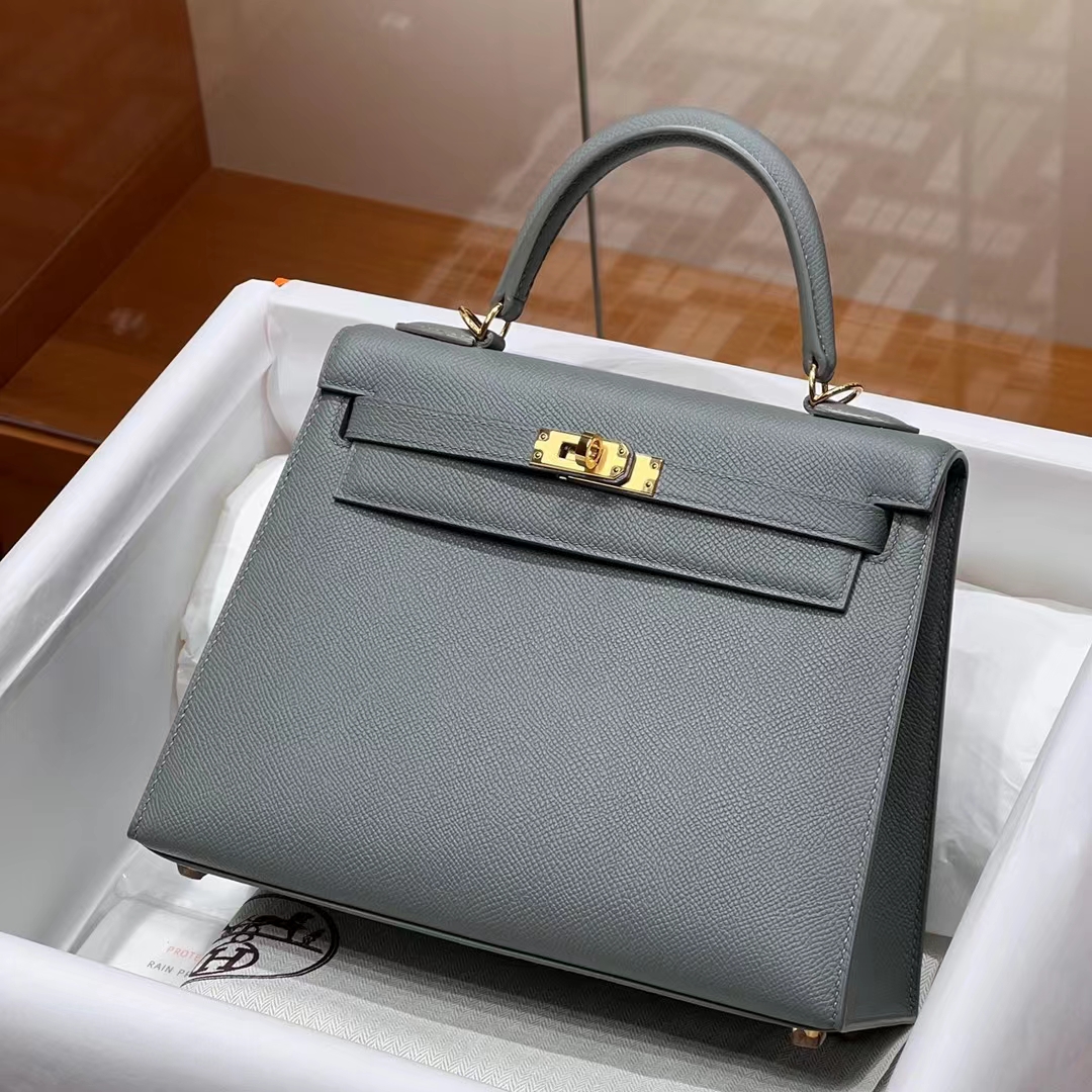 HERMES 爱马仕 Kelly 25cm 8M Gris Paris 巴黎灰 Epsom牛皮 进口蜜蜡线 全手工制作