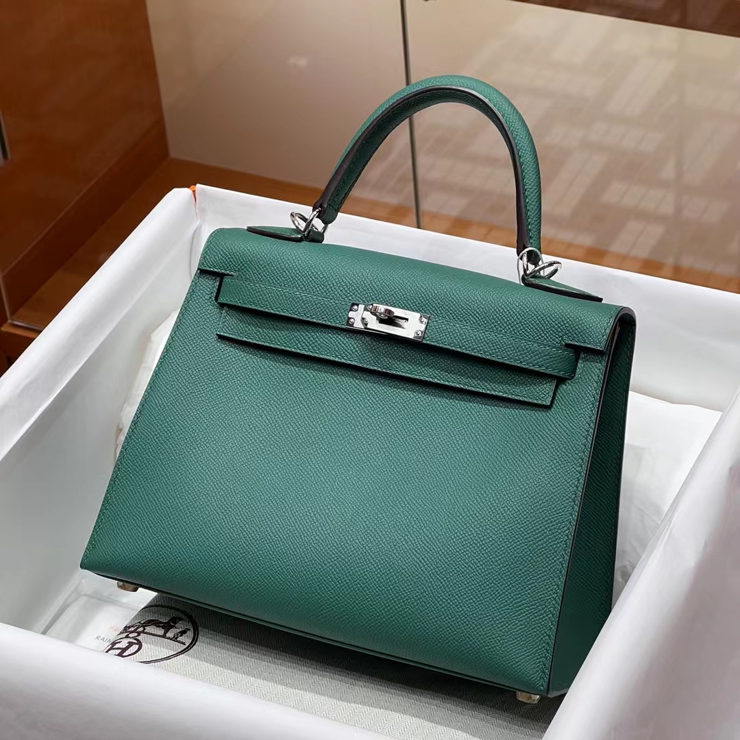 HERMES 爱马仕 Kelly 25cm 67 Vert Fonce 祖母绿 Epsom牛皮 进口蜜蜡线 全手工制作