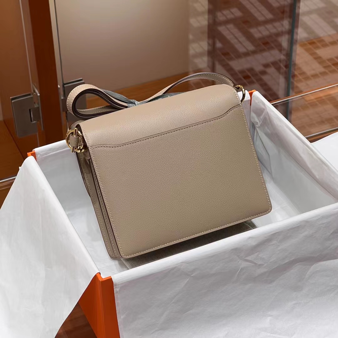 HERMES 爱马仕 猪鼻子包 Roulis 18cm S2 风衣灰 Evercolor山羊皮 进口蜜蜡线 全手工制作