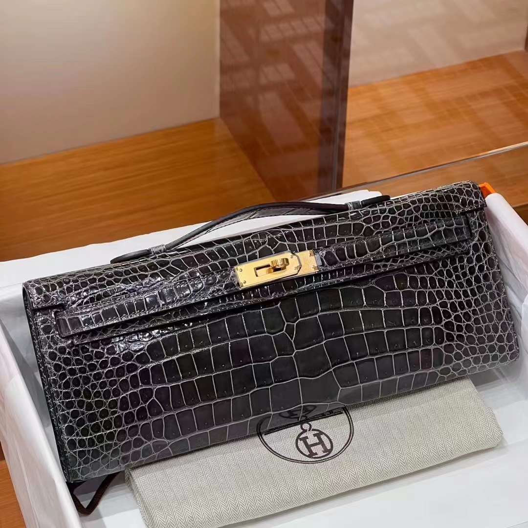 HERMES 爱马仕 KellyCut 88 石墨灰 Matte 雾面鳄鱼  Niloticus 尼罗鳄 进口蜜蜡线 全手工制作