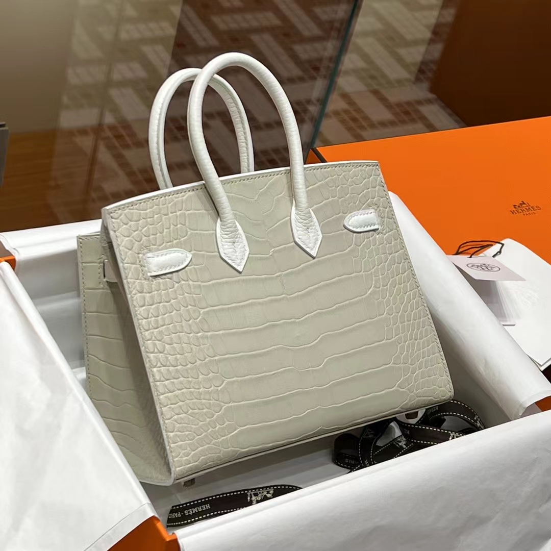HERMES 爱马仕  Birkin 小房子 Craie 10 奶昔白 Alligator 美洲鳄 进口蜜蜡线 全手工制作
