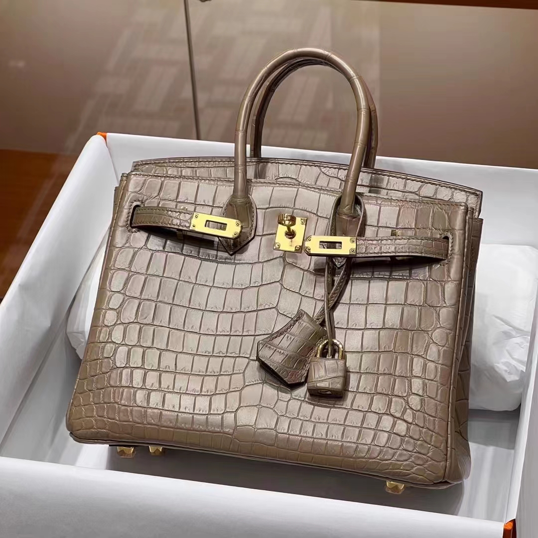 HERMES 爱马仕 【现货】 Birkin 25cm CK37 金棕色 哑光鳄鱼 进口蜜蜡线 全手工制作