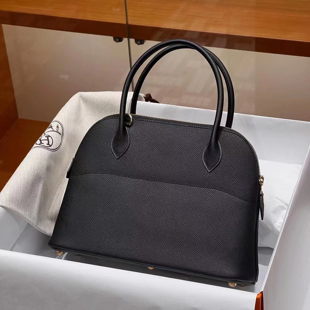 HERMES 爱马仕 保龄球包 Bolide 27cm CC89 Nior 经典黑 进口蜜蜡线 全手工制作