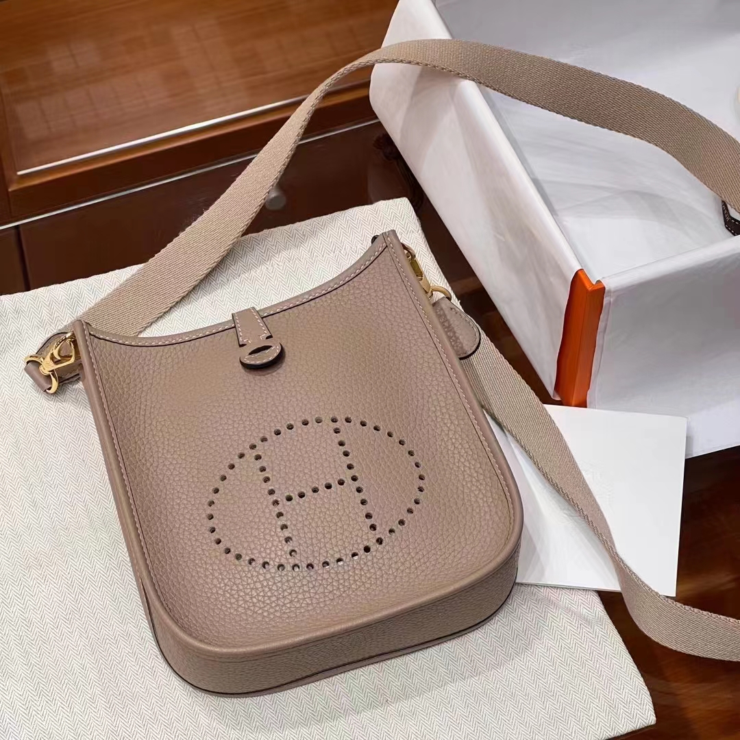 HERMES 爱马仕 Mini Evelyne 8C Gri Elephant 大象灰 一正一反组合双面 进口蜜蜡线 全手工制作