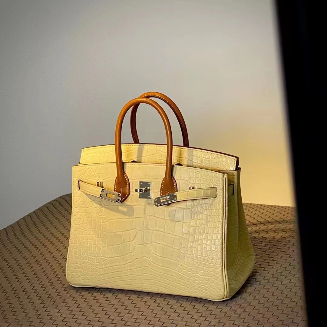 HERMES 爱马仕  Birkin 25CM 1Z Jaune Poussin 小鸡黄 拼 CK37 金棕色 Alligator 美洲鳄 进口蜜蜡线 全手工制作