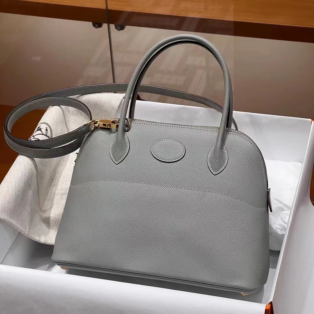 HERMES 爱马仕 保龄球包 Bolide 27cm 4Z 海鸥灰 进口蜜蜡线 全手工制作