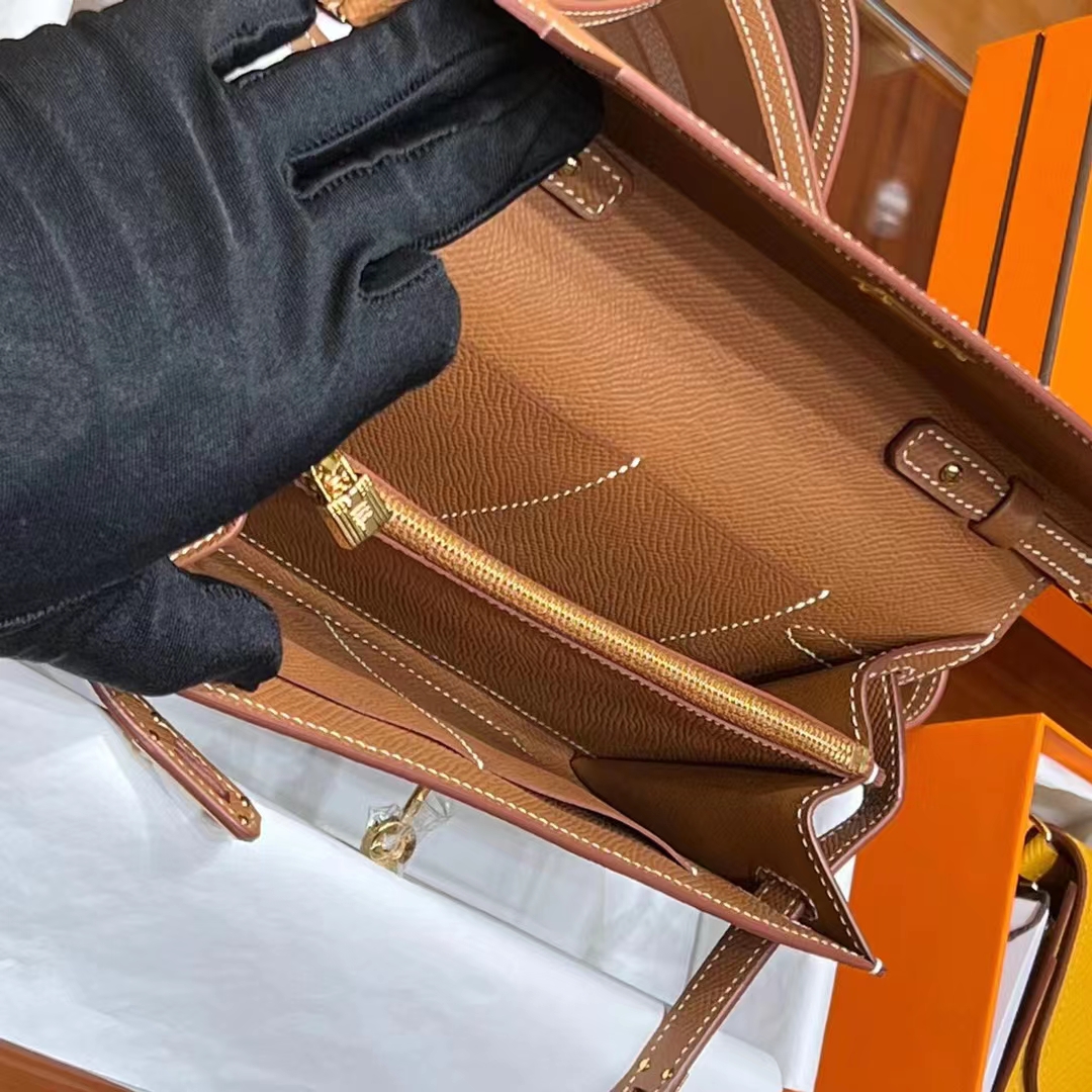HERMES 爱马仕 【现货】 Kelly To Go Epsom皮 CK37 金棕色 现货 进口蜜蜡线 全手工制作