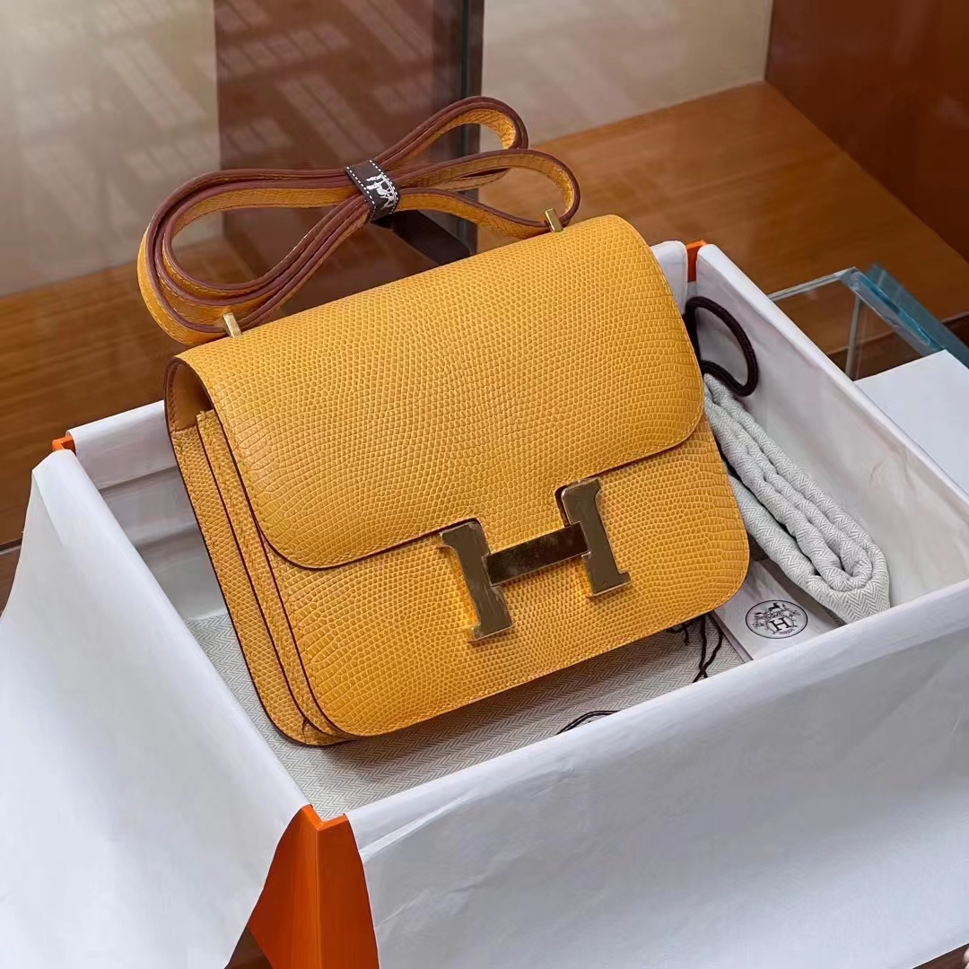 HERMES 爱马仕 【现货】Constance 19CM 9D 琥珀黄 TOGO 现货 进口蜜蜡线 全手工制作