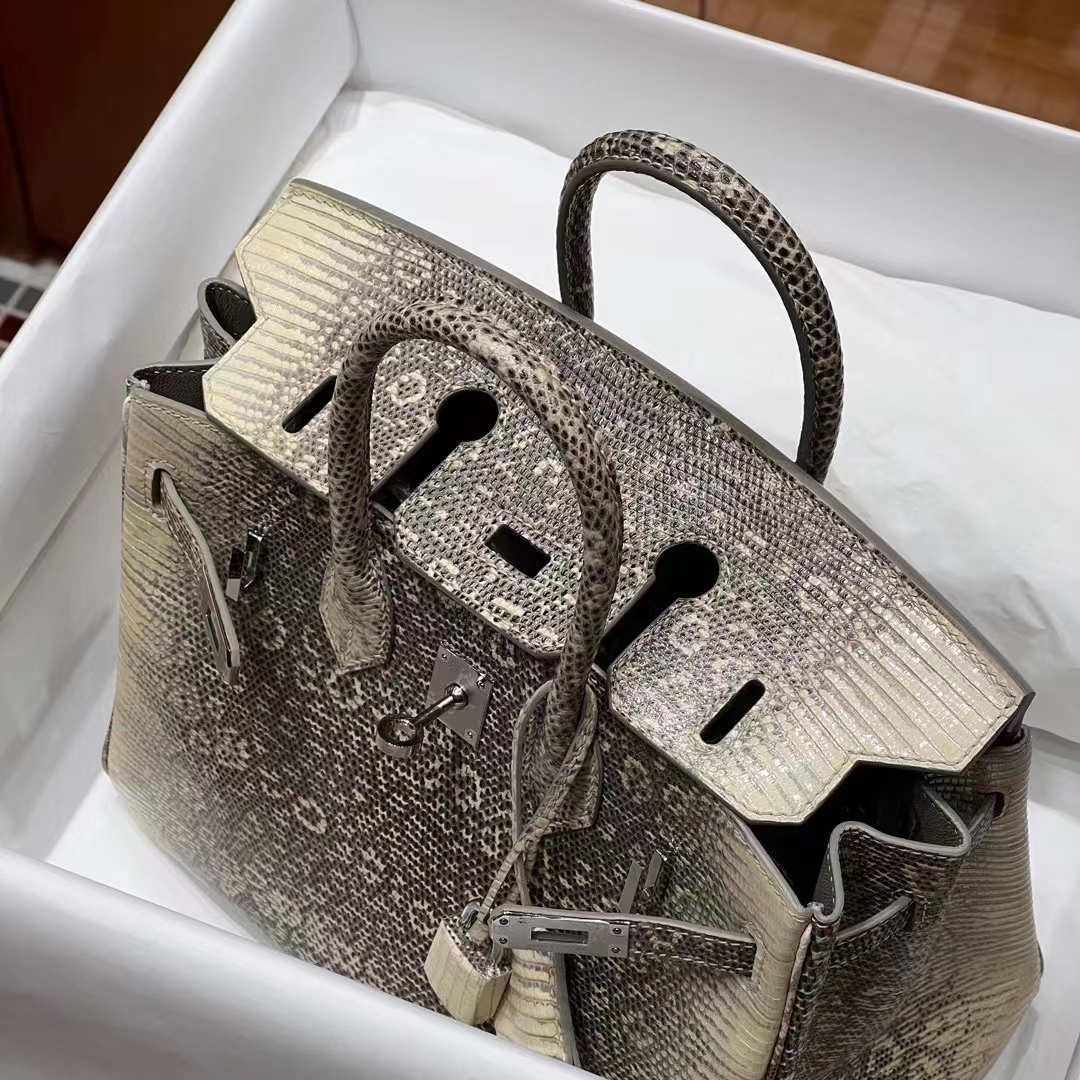 HERMES 爱马仕 【现货】 Birkin 25cm 1 Himalaya 喜马拉雅 Lizard 蜥蜴皮 进口蜜蜡线 全手工制作