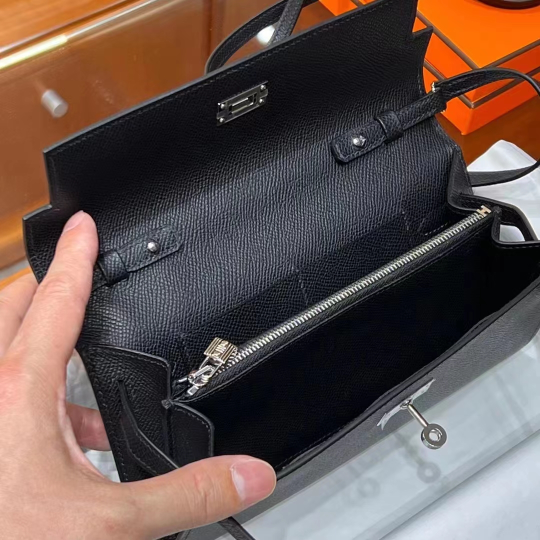 HERMES 爱马仕 【现货】 Kelly To Go Epsom皮 CC89 Nior 经典黑 现货 进口蜜蜡线 全手工制作
