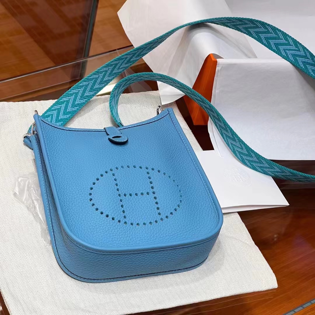 HERMES 爱马仕 Mini Evelyne P3 北方蓝 一正一反组合双面 进口蜜蜡线 全手工制作