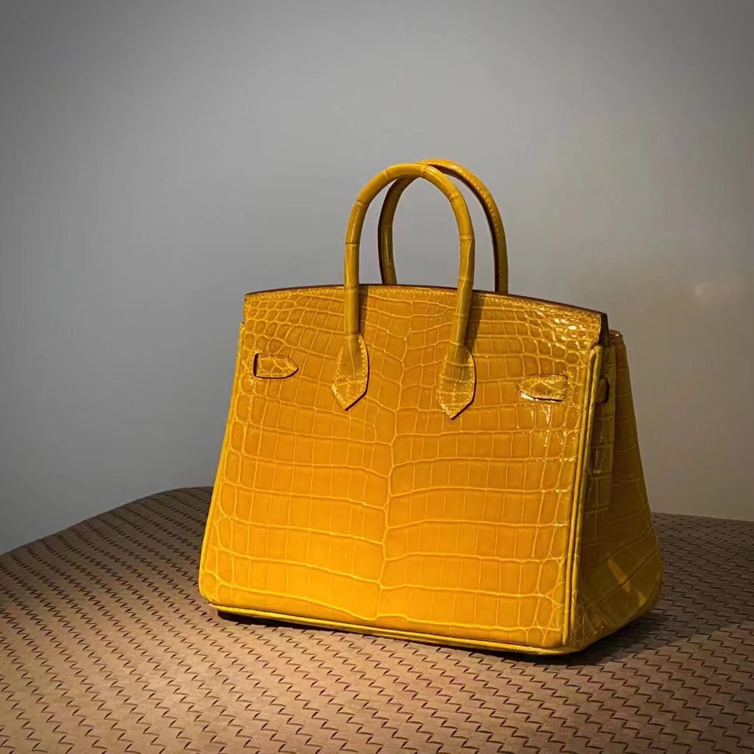 HERMES 爱马仕  Birkin 25CM 9D 琥珀黄 Alligator 美洲鳄 进口蜜蜡线 全手工制作