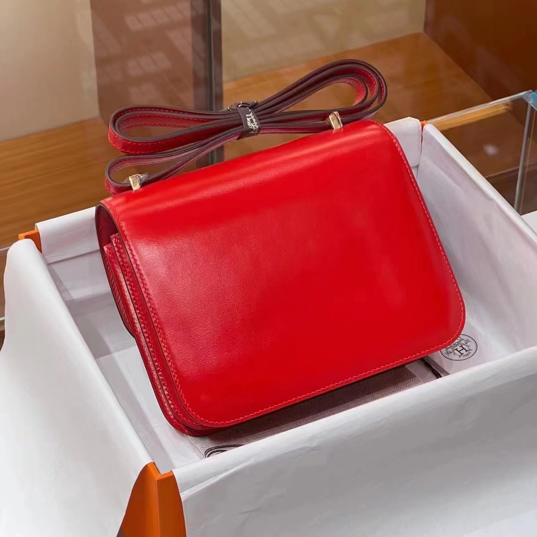 HERMES 爱马仕 【现货】 空姐包 Constance S5 Rouge Tomate番茄红 BOX 现货 进口蜜蜡线 全手工制作