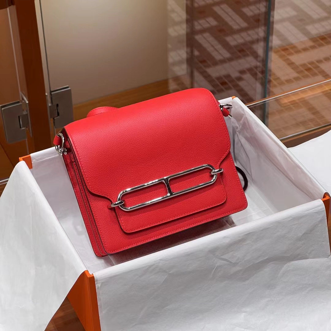 HERMES 爱马仕 猪鼻子包 Roulis 18cm Q5 国旗红 进口蜜蜡线 全手工制作