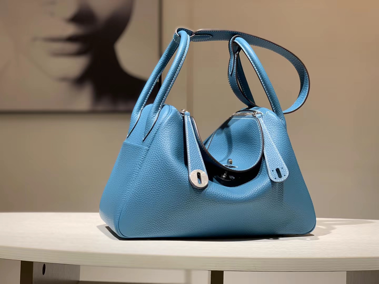 HERMES 爱马仕   Mini Lindy 20cm 75 Blue Jean牛仔蓝 进口蜜蜡线 全手工制作