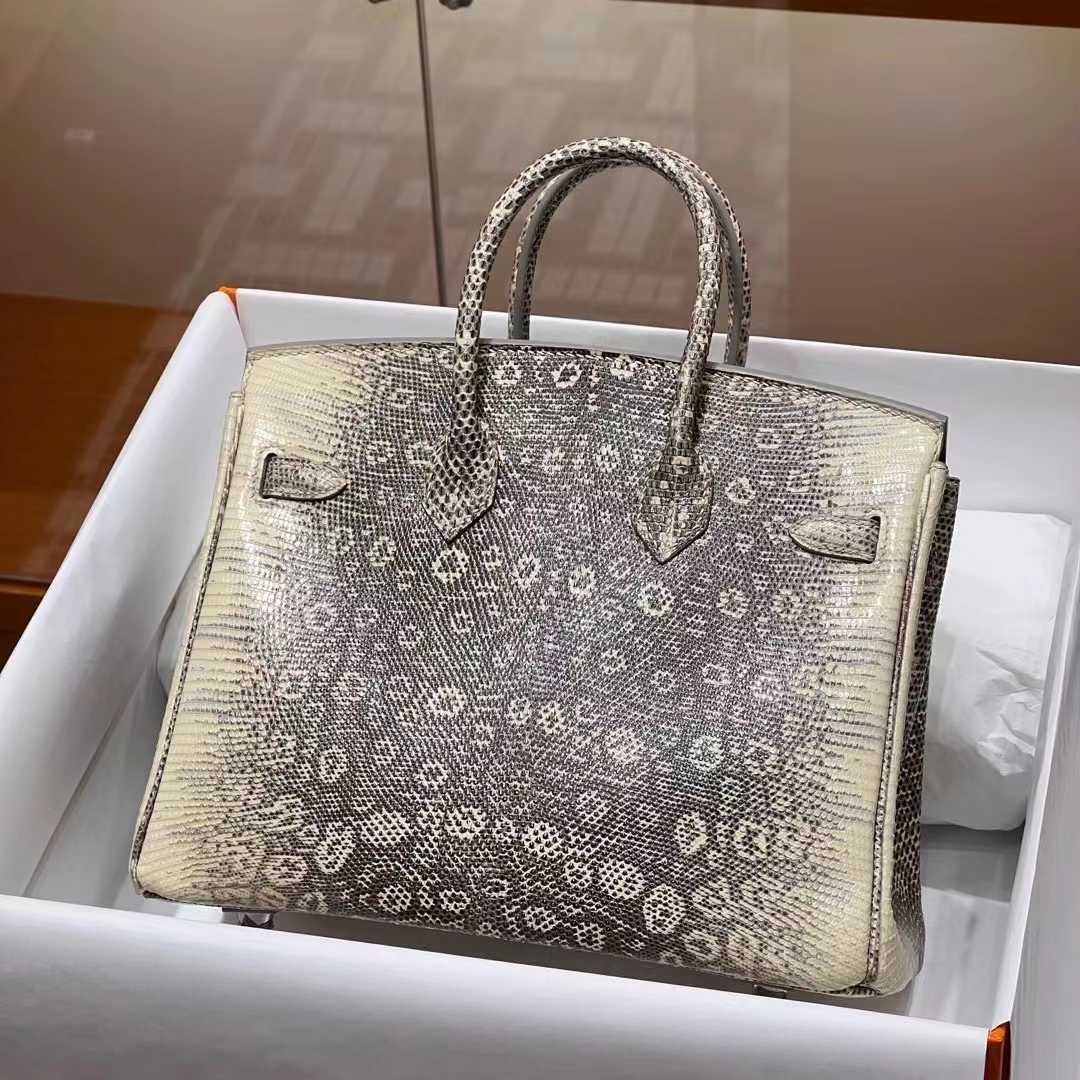 HERMES 爱马仕 【现货】 Birkin 25cm 1 Himalaya 喜马拉雅 Lizard 蜥蜴皮 进口蜜蜡线 全手工制作