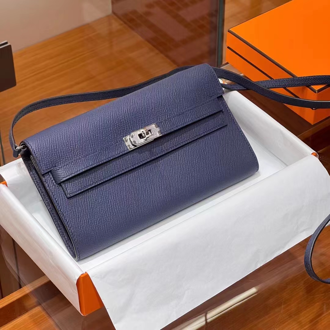 HERMES 爱马仕 【现货】 Kelly To Go Epsom皮 7K Bleu Abysse 宝石蓝 现货 进口蜜蜡线 全手工制作