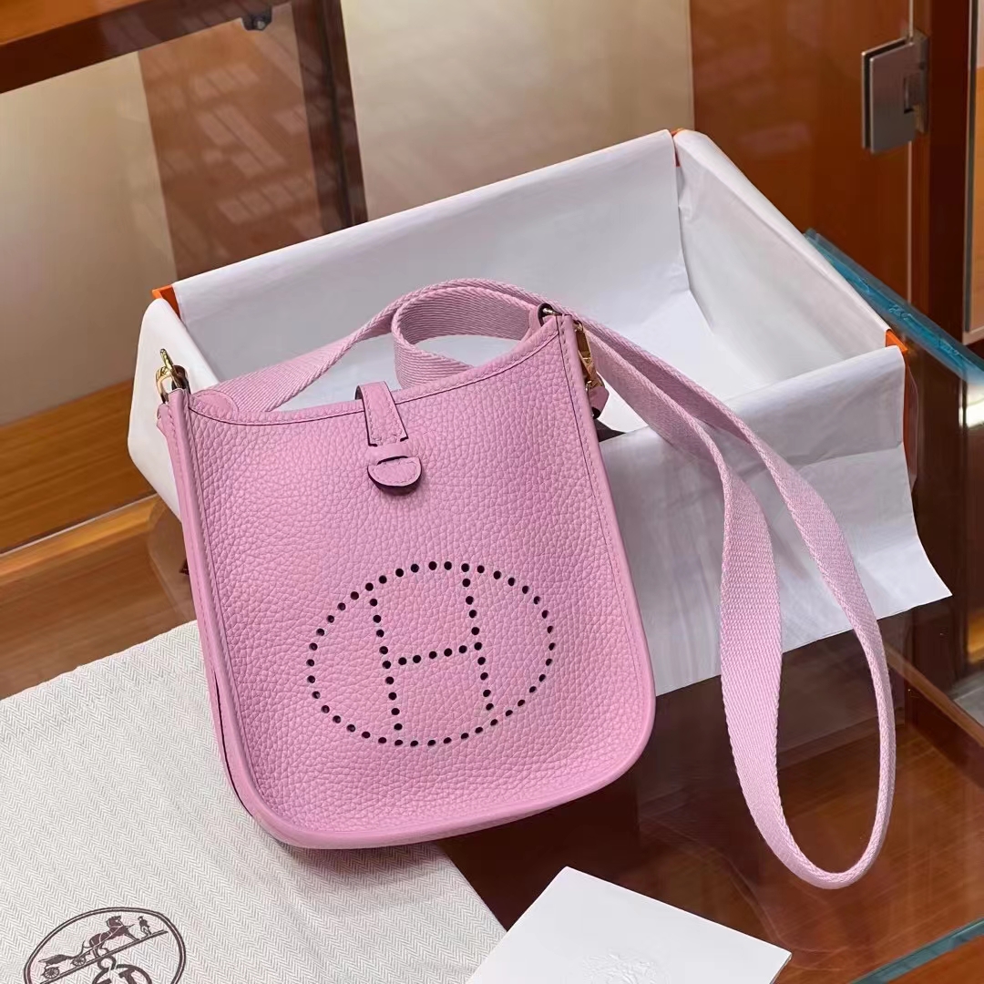HERMES 爱马仕 Mini Evelyne P9 Anemone 海葵紫 一正一反组合双面 进口蜜蜡线 全手工制作