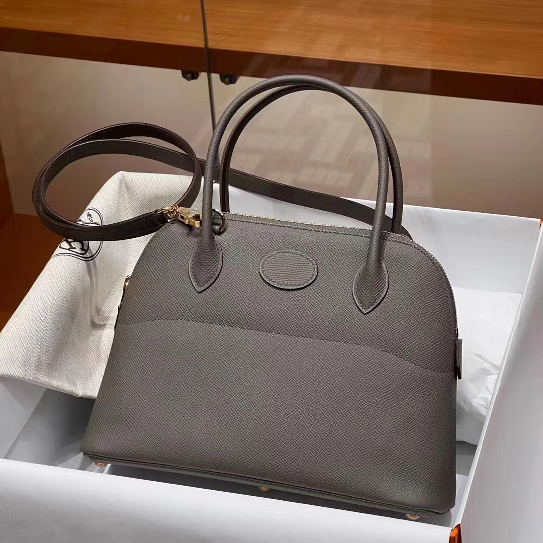 HERMES 爱马仕 保龄球包 Bolide 27cm 8F Etain 锡器灰 进口蜜蜡线 全手工制作