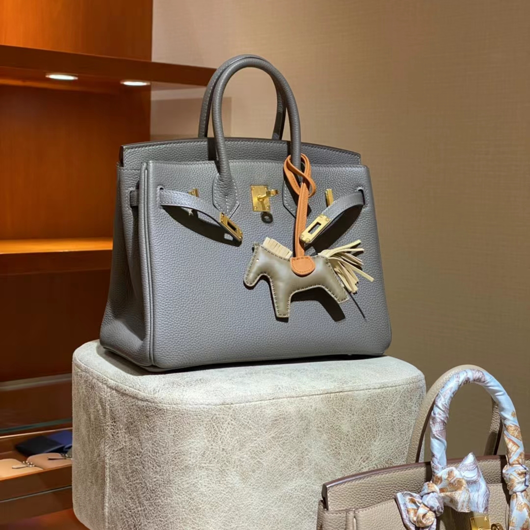 HERMES 爱马仕 【现货】 Birkin 25CM 80 Gris Perle 珍珠灰 Swift 现货 进口蜜蜡线 全手工制作