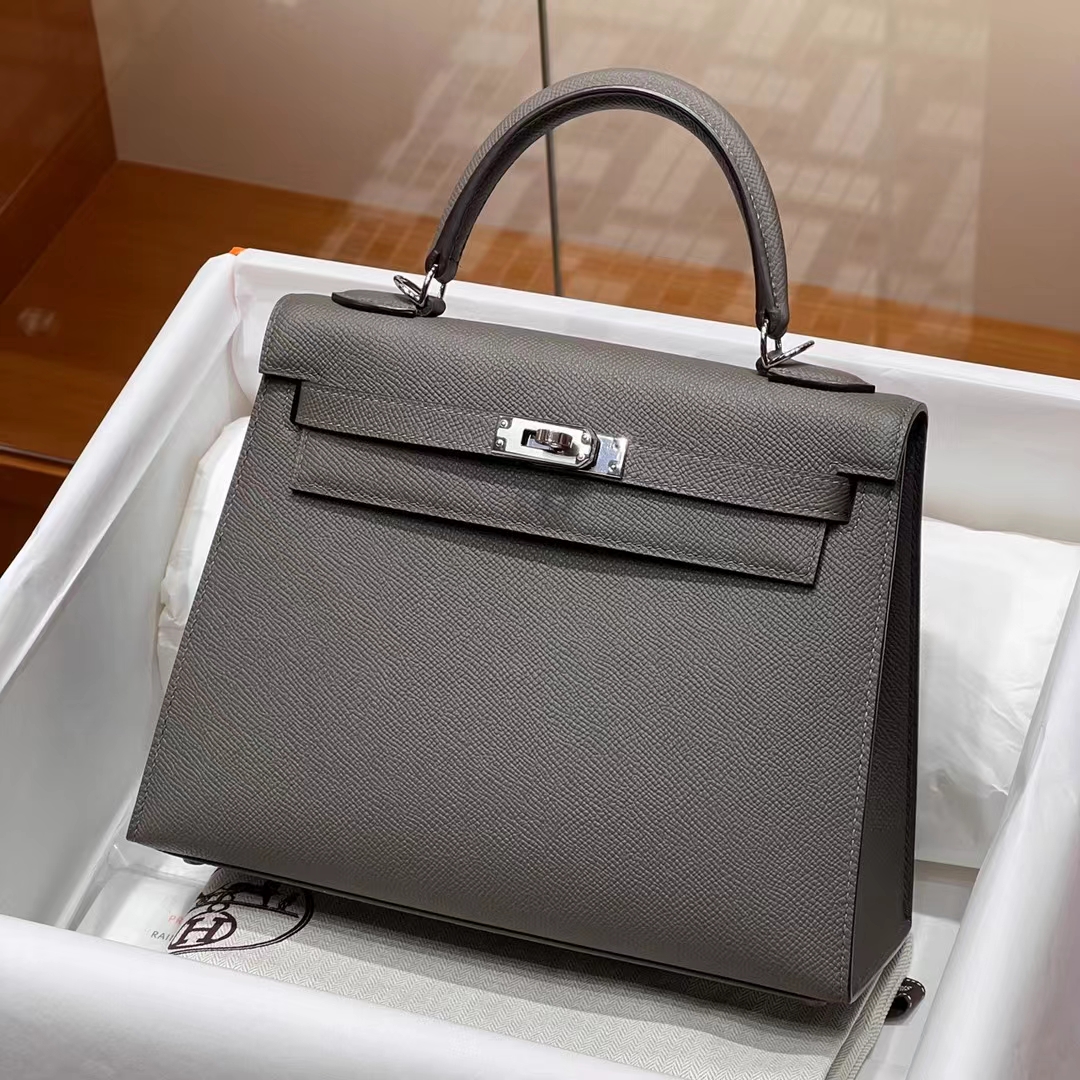 HERMES 爱马仕 Kelly 25cm M8 Gris Asphalte 沥青灰 Epsom牛皮 进口蜜蜡线 全手工制作