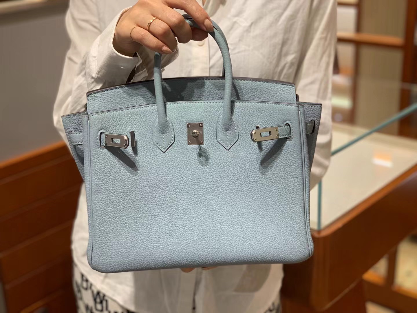 HERMES 爱马仕 【现货】 Birkin 25CM 天空蓝 7G Togo 现货 进口蜜蜡线 全手工制作