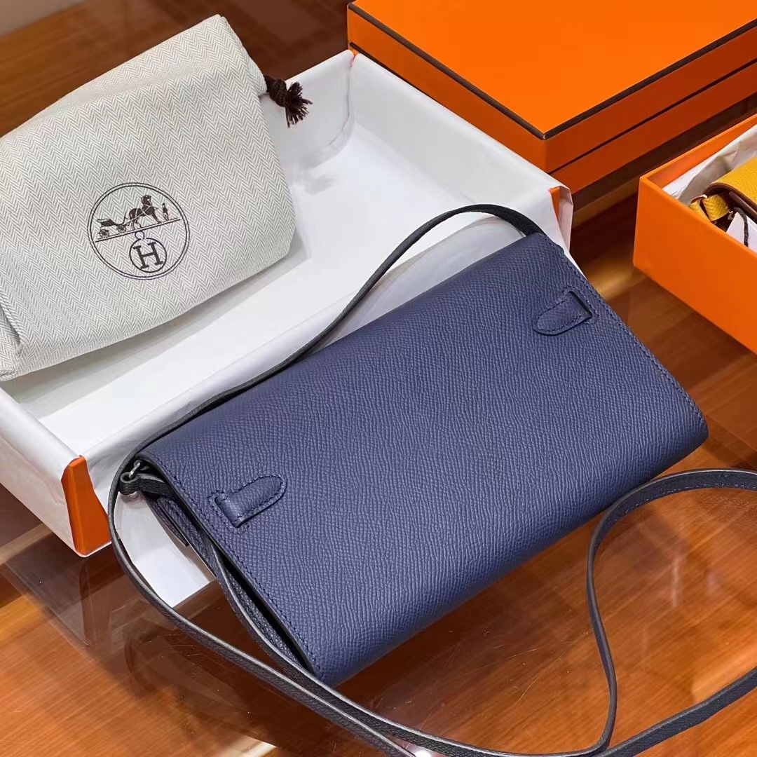 HERMES 爱马仕 【现货】 Kelly To Go Epsom皮 7K Bleu Abysse 宝石蓝 现货 进口蜜蜡线 全手工制作