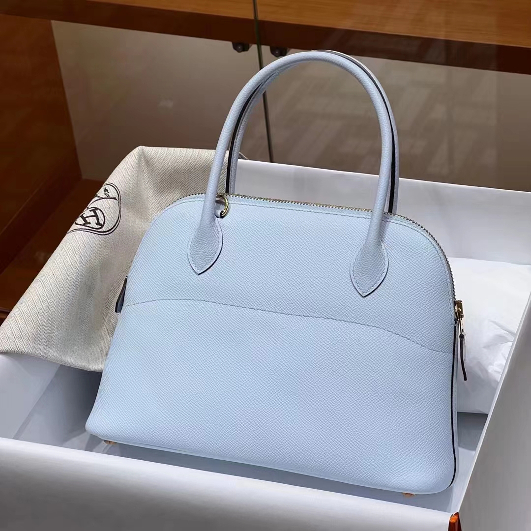 HERMES 爱马仕 保龄球包 Bolide 27cm T0 圣杯蓝 进口蜜蜡线 全手工制作