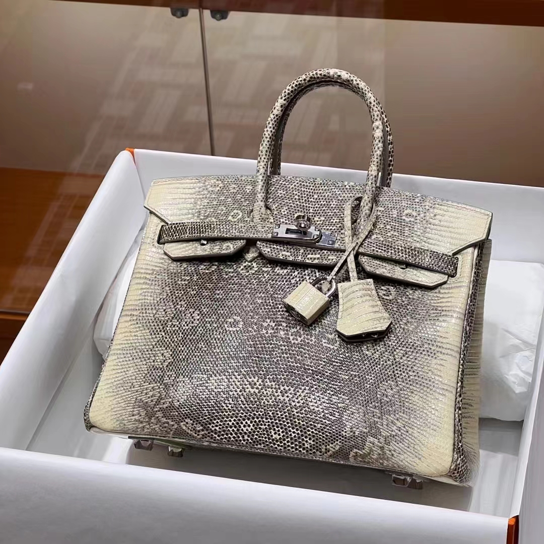 HERMES 爱马仕 【现货】 Birkin 25cm 1 Himalaya 喜马拉雅 Lizard 蜥蜴皮 进口蜜蜡线 全手工制作