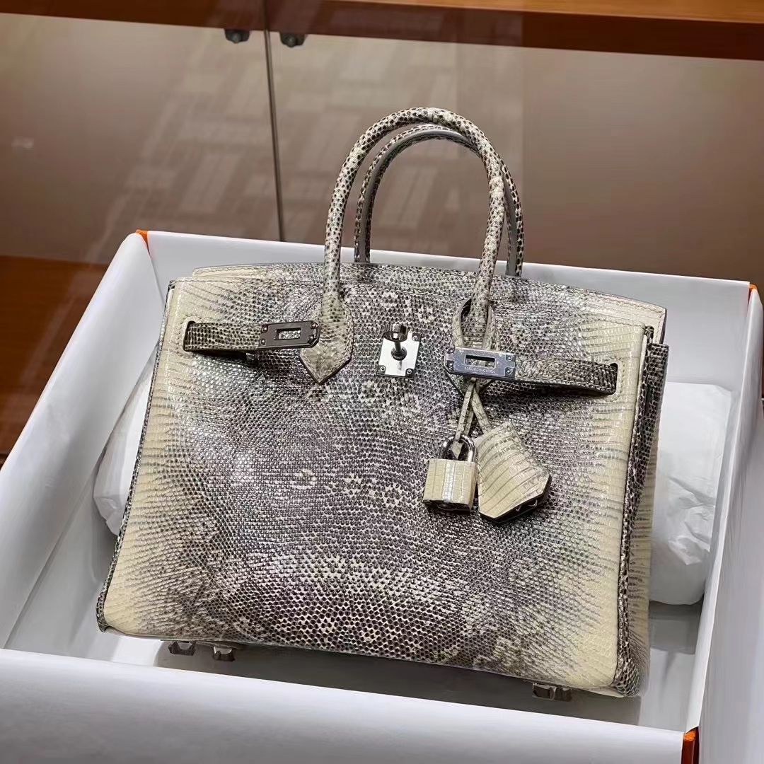 HERMES 爱马仕 【现货】 Birkin 25cm 1 Himalaya 喜马拉雅 Lizard 蜥蜴皮 进口蜜蜡线 全手工制作