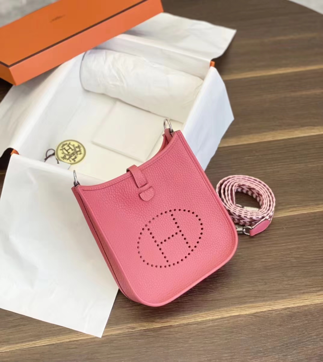 HERMES 爱马仕 Mini Evelyne 5U Rose Dragee糖果粉 一正一反组合双面 进口蜜蜡线 全手工制作