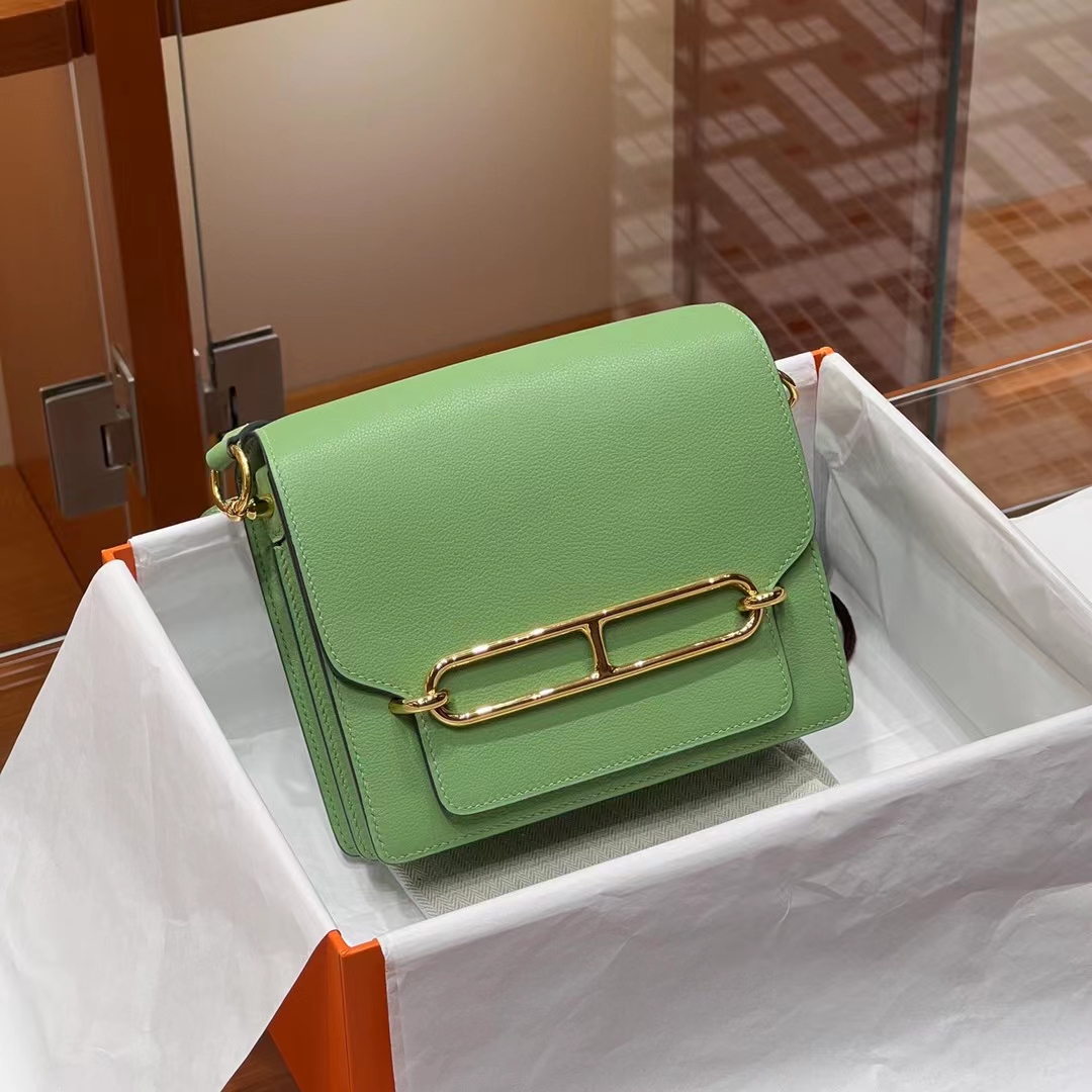HERMES 爱马仕 猪鼻子包 Roulis 18cm i3 牛油果绿 Evercolor山羊皮 进口蜜蜡线 全手工制作