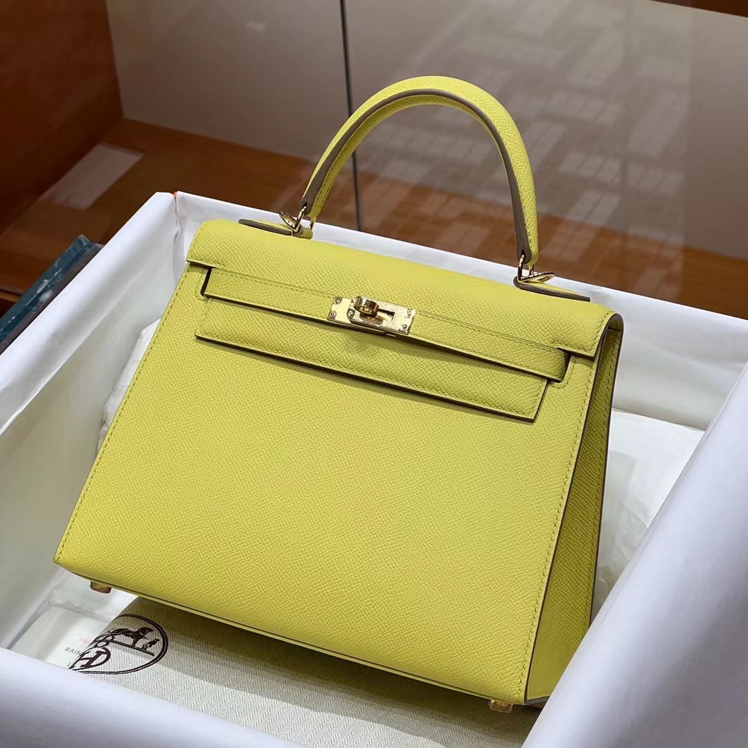 HERMES 爱马仕 Kelly 25cm 9N Citron柠檬黄 Epsom牛皮 进口蜜蜡线 全手工制作