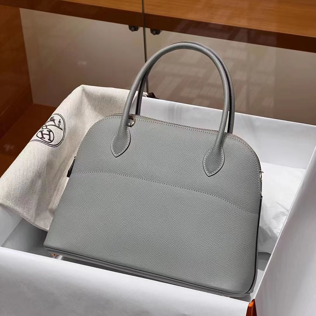 HERMES 爱马仕 保龄球包 Bolide 27cm 4Z 海鸥灰 进口蜜蜡线 全手工制作