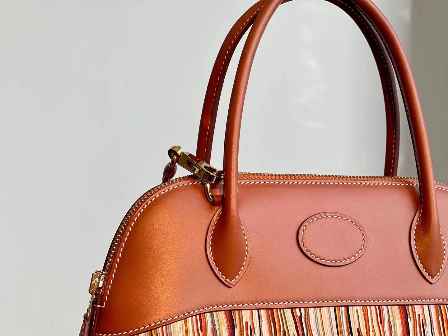 HERMES 爱马仕 【现货】 Bolide 27cm 羊切皮 拼 马鞍皮 现货 进口蜜蜡线 全手工制作