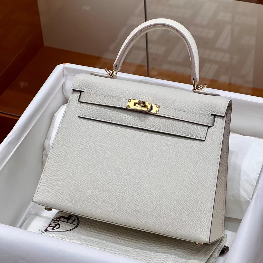 HERMES 爱马仕 Kelly 25cm Craie 10 奶昔白 Epsom牛皮 进口蜜蜡线 全手工制作