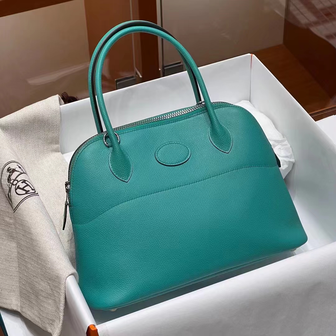 HERMES 爱马仕 保龄球包 Bolide 27cm Z6 Malachite孔雀绿 进口蜜蜡线 全手工制作