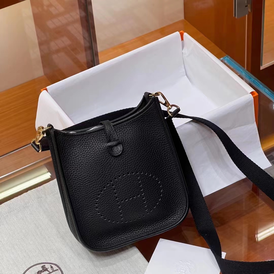 HERMES 爱马仕 Mini Evelyne CC89 Nior 经典黑 一正一反组合双面 进口蜜蜡线 全手工制作