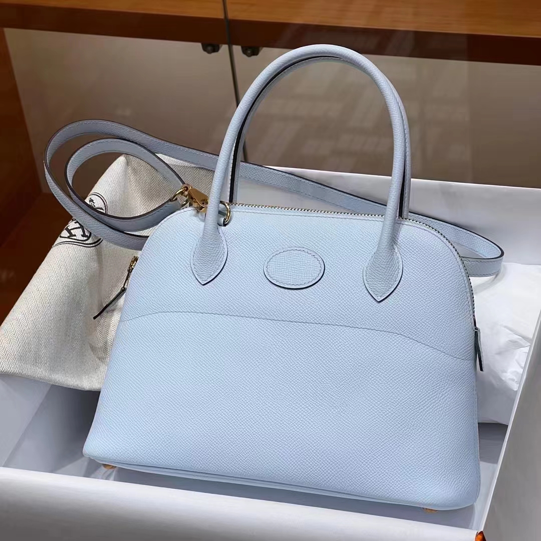 HERMES 爱马仕 保龄球包 Bolide 27cm T0 圣杯蓝 进口蜜蜡线 全手工制作