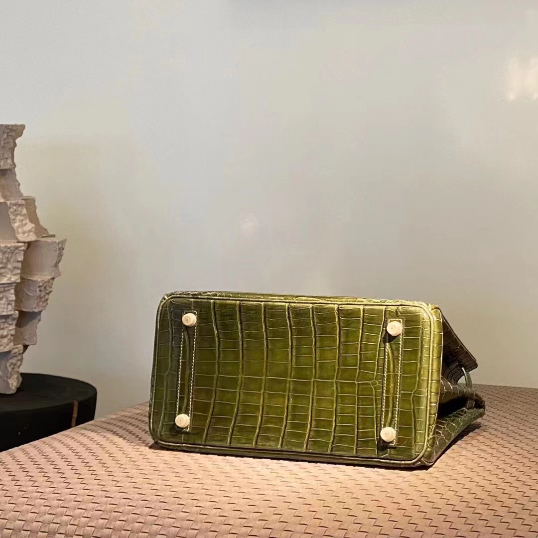 HERMES 爱马仕 Birkin 25CM G8 Vert Maquis 丛林绿 Alligator 美洲鳄 进口蜜蜡线 全手工制作