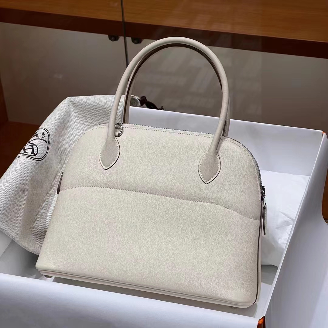 HERMES 爱马仕 保龄球包 Bolide 27cm Craie 10 奶昔白 进口蜜蜡线 全手工制作