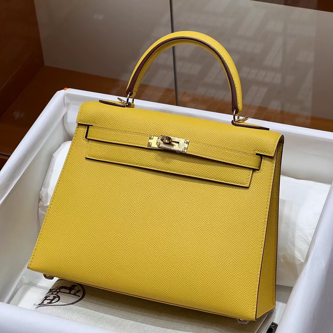 HERMES 爱马仕 Kelly 25cm 9D 琥珀黄 Epsom牛皮 进口蜜蜡线 全手工制作