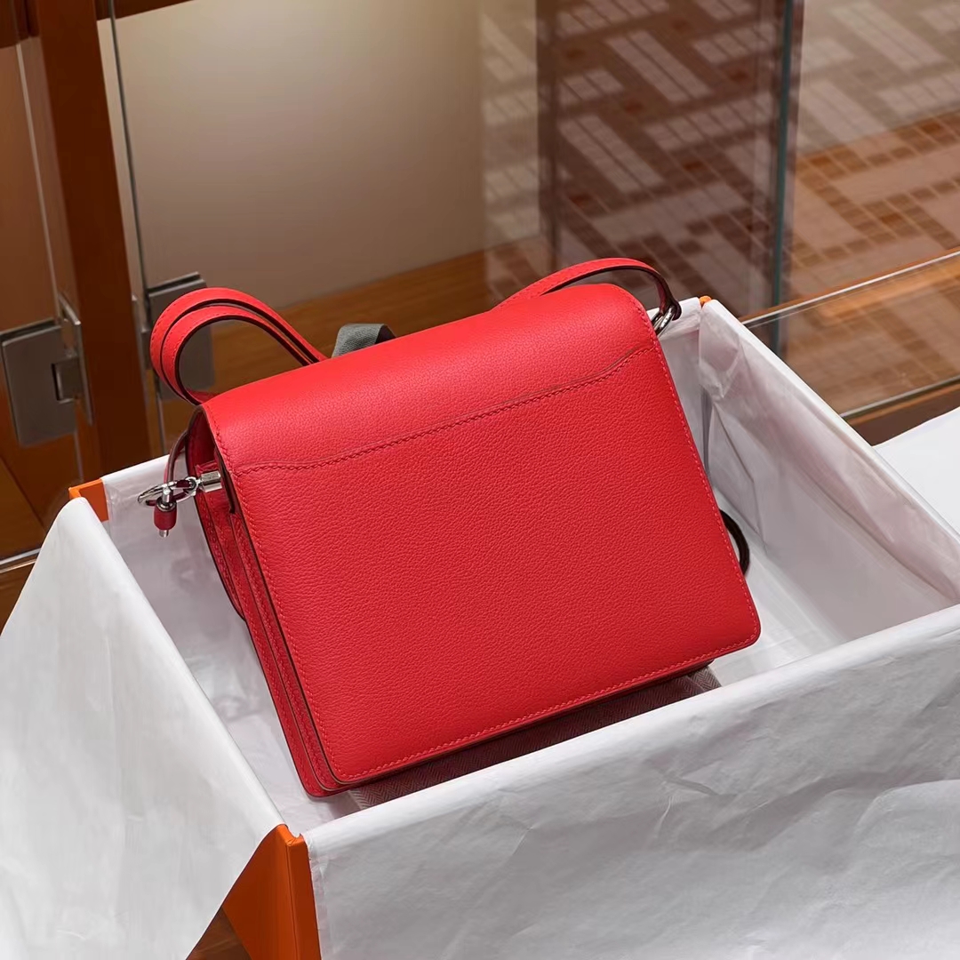 HERMES 爱马仕 猪鼻子包 Roulis 18cm Q5 国旗红 进口蜜蜡线 全手工制作