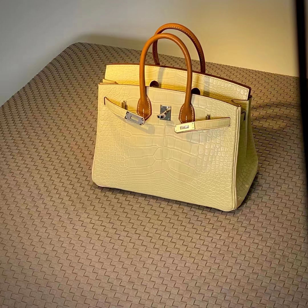 HERMES 爱马仕  Birkin 25CM 1Z Jaune Poussin 小鸡黄 拼 CK37 金棕色 Alligator 美洲鳄 进口蜜蜡线 全手工制作