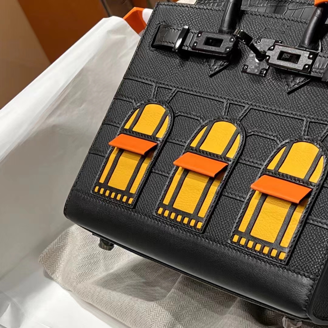 HERMES 爱马仕  Birkin 小房子 CC89 Nior 经典黑色 Alligator 美洲鳄 进口蜜蜡线 全手工制作
