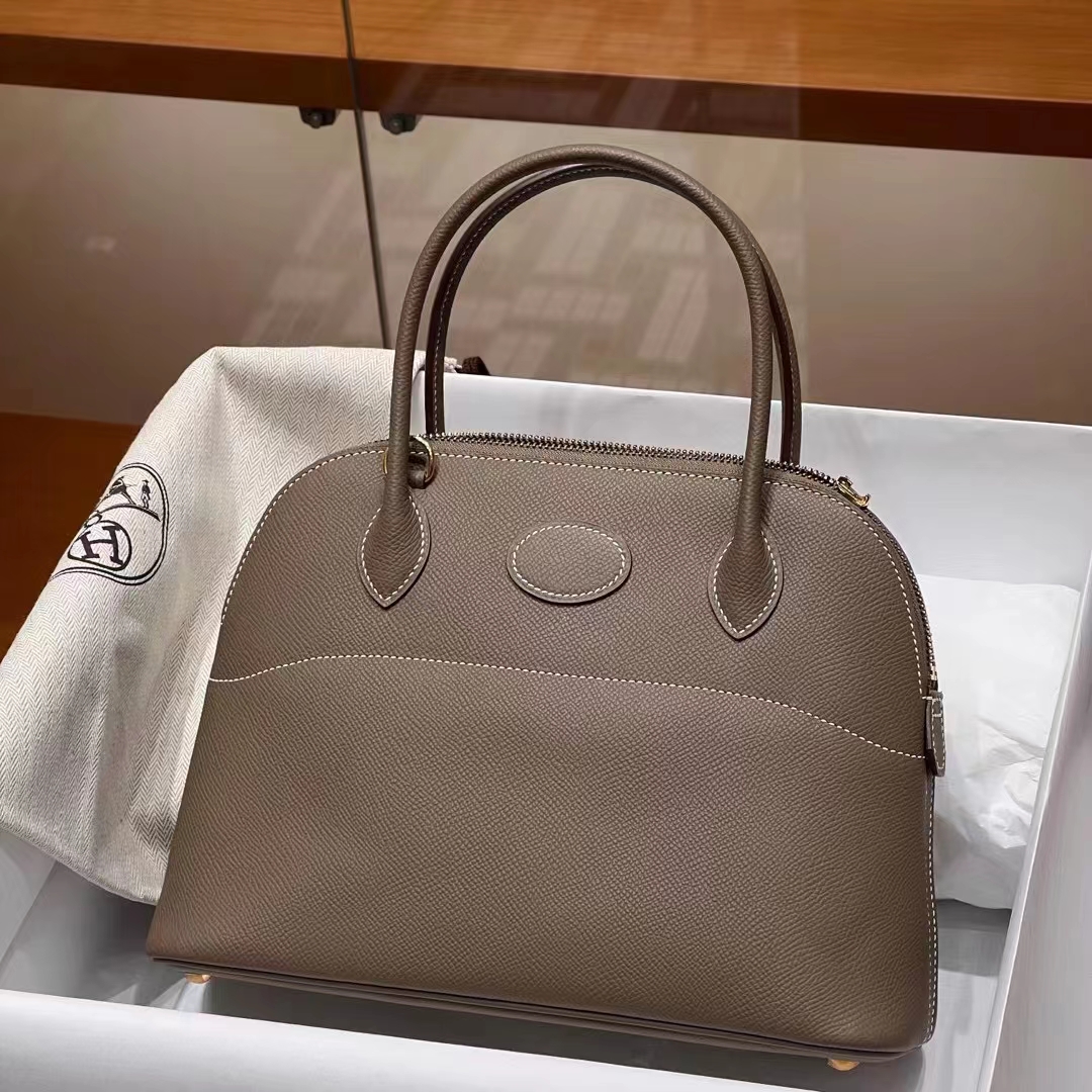 HERMES 爱马仕 保龄球包 Bolide 27cm 8C Gri Elephant 大象灰 进口蜜蜡线 全手工制作