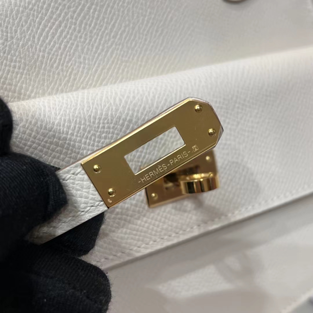 HERMES 爱马仕 Kelly ll sellier Craie 10 奶昔白 一正一反组合双面 进口蜜蜡线 全手工制作