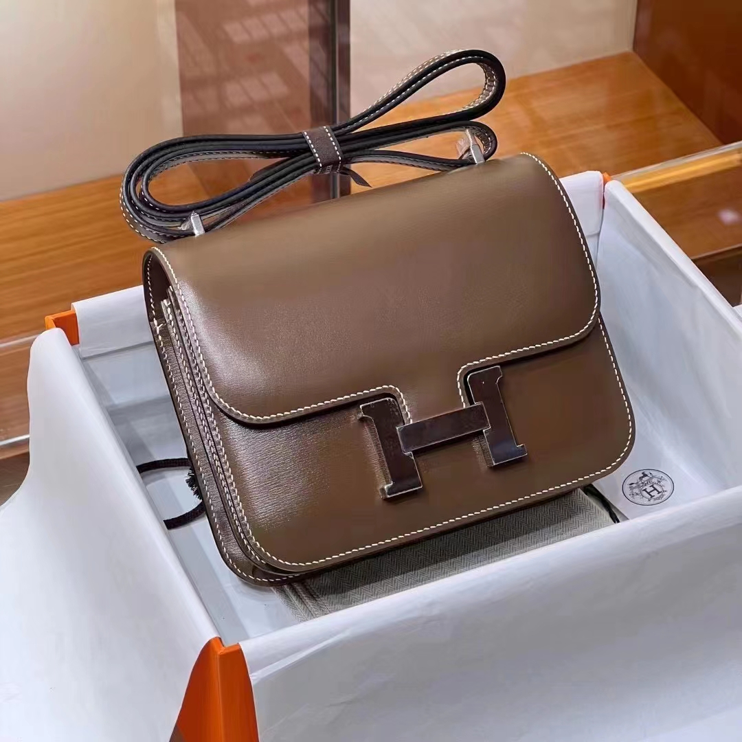 HERMES 爱马仕 【现货】 空姐包 Constance 咖啡色 4A BOX 现货 进口蜜蜡线 全手工制作