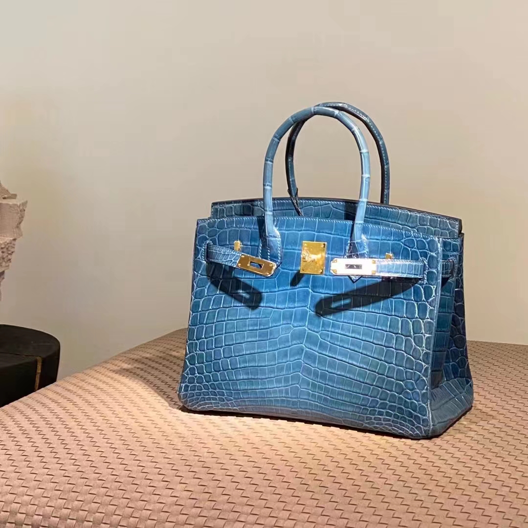 HERMES 爱马仕 Birkin 25CM N7 Bleu Tempete风暴蓝 Alligator 美洲鳄 进口蜜蜡线 全手工制作