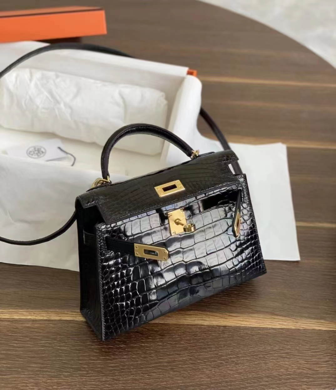 HERMES 爱马仕 MiniKelly 2 CC89 Nior 经典黑 进口蜜蜡线 全手工制作